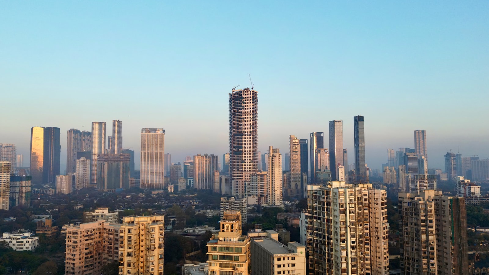 India financial-district skyline at dawn